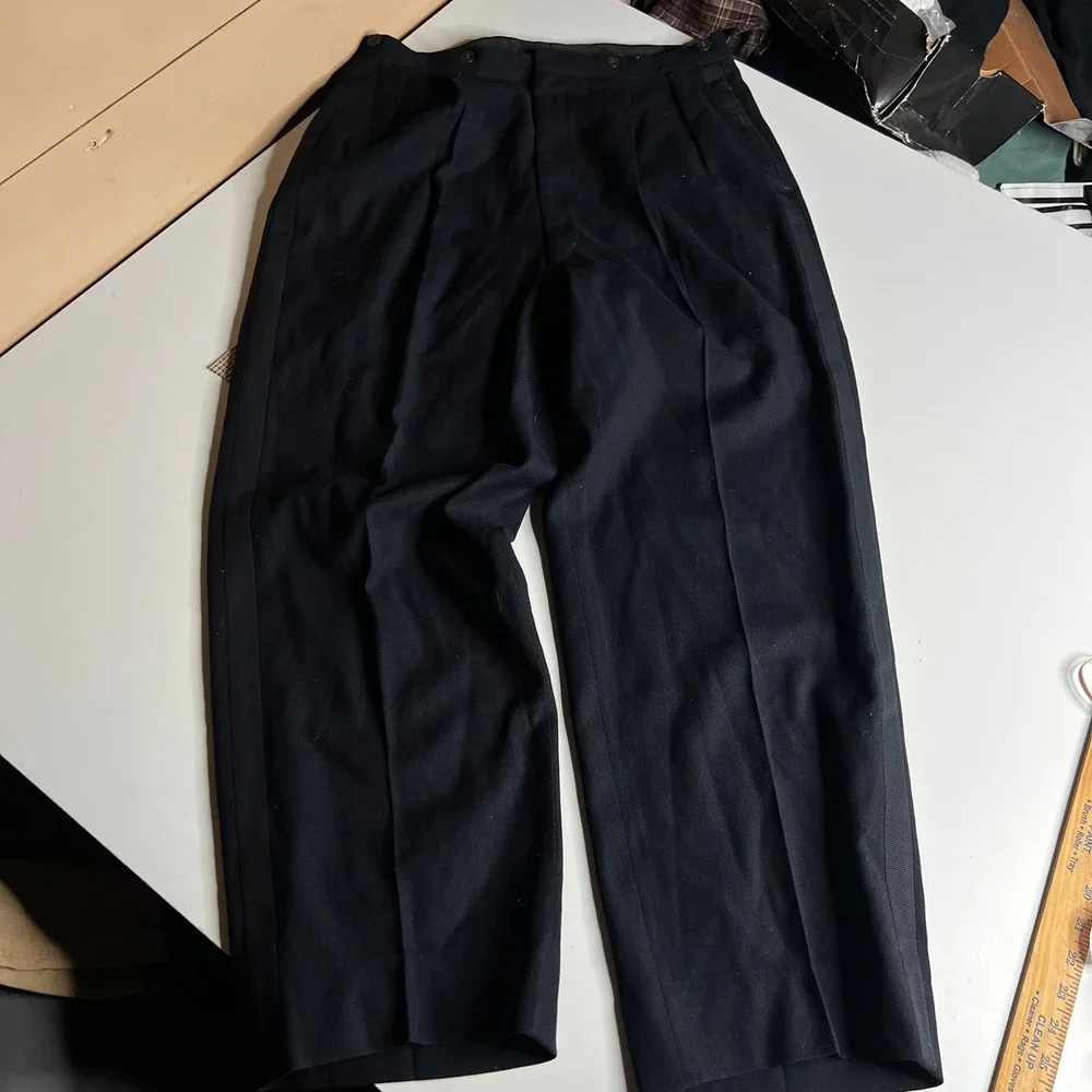 Vintage 1950s 60s Tuxedo Trousers Talon Zipper Pleated Wool Formal Pants 33